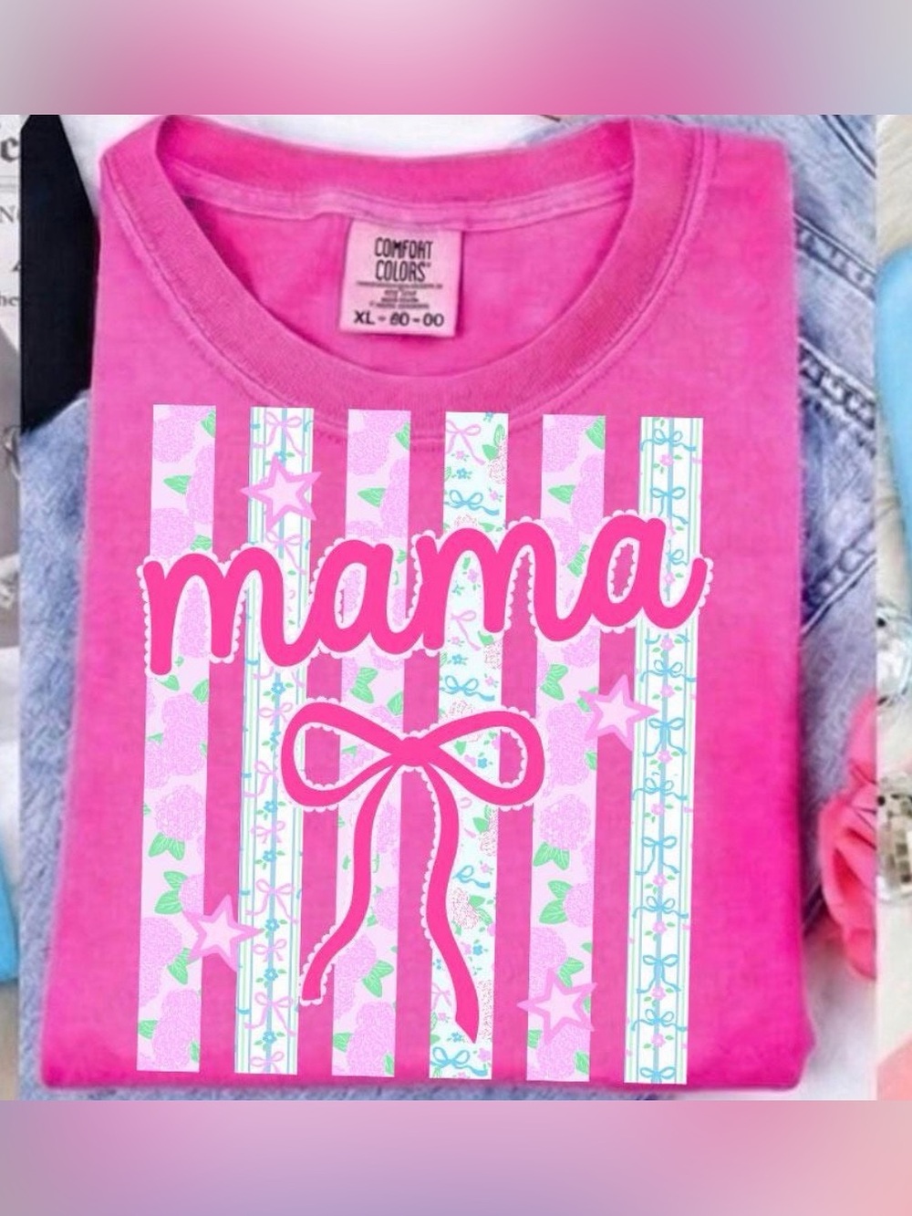 Comfort Colors Pink Mama Kids Pajama Top with Bow Graphic